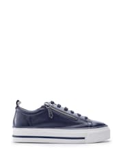 Moda in Pelle Blue Flissie Leather Zip And Lace Slab Sole Trainers - Image 1 of 4