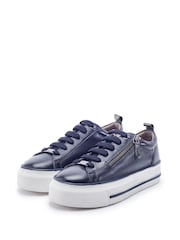 Moda in Pelle Blue Flissie Leather Zip And Lace Slab Sole Trainers - Image 2 of 4