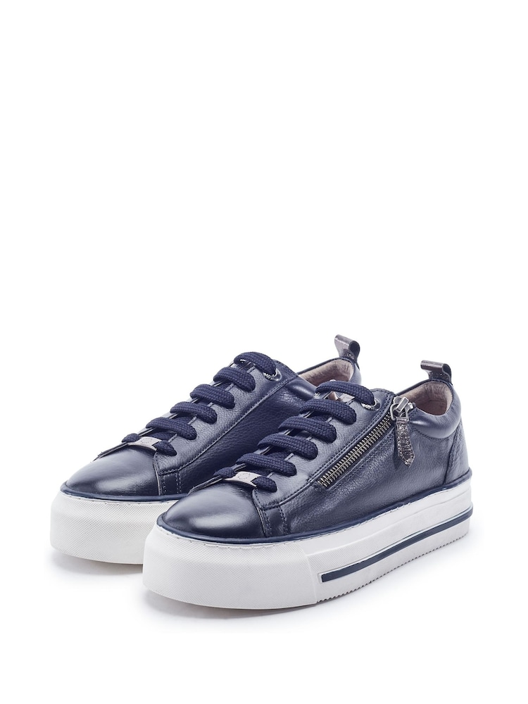 Moda in Pelle Blue Flissie Leather Zip And Lace Slab Sole Trainers - Image 2 of 4