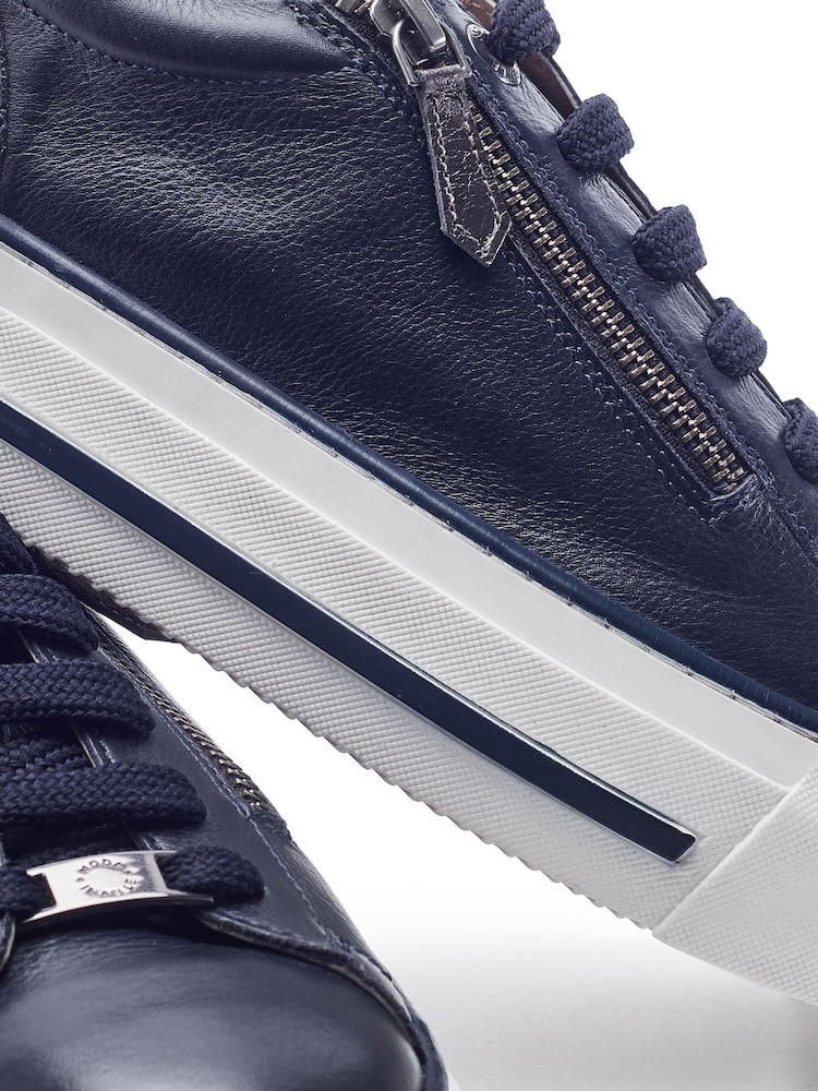 Moda in Pelle Blue Flissie Leather Zip And Lace Slab Sole Trainers - Image 4 of 4