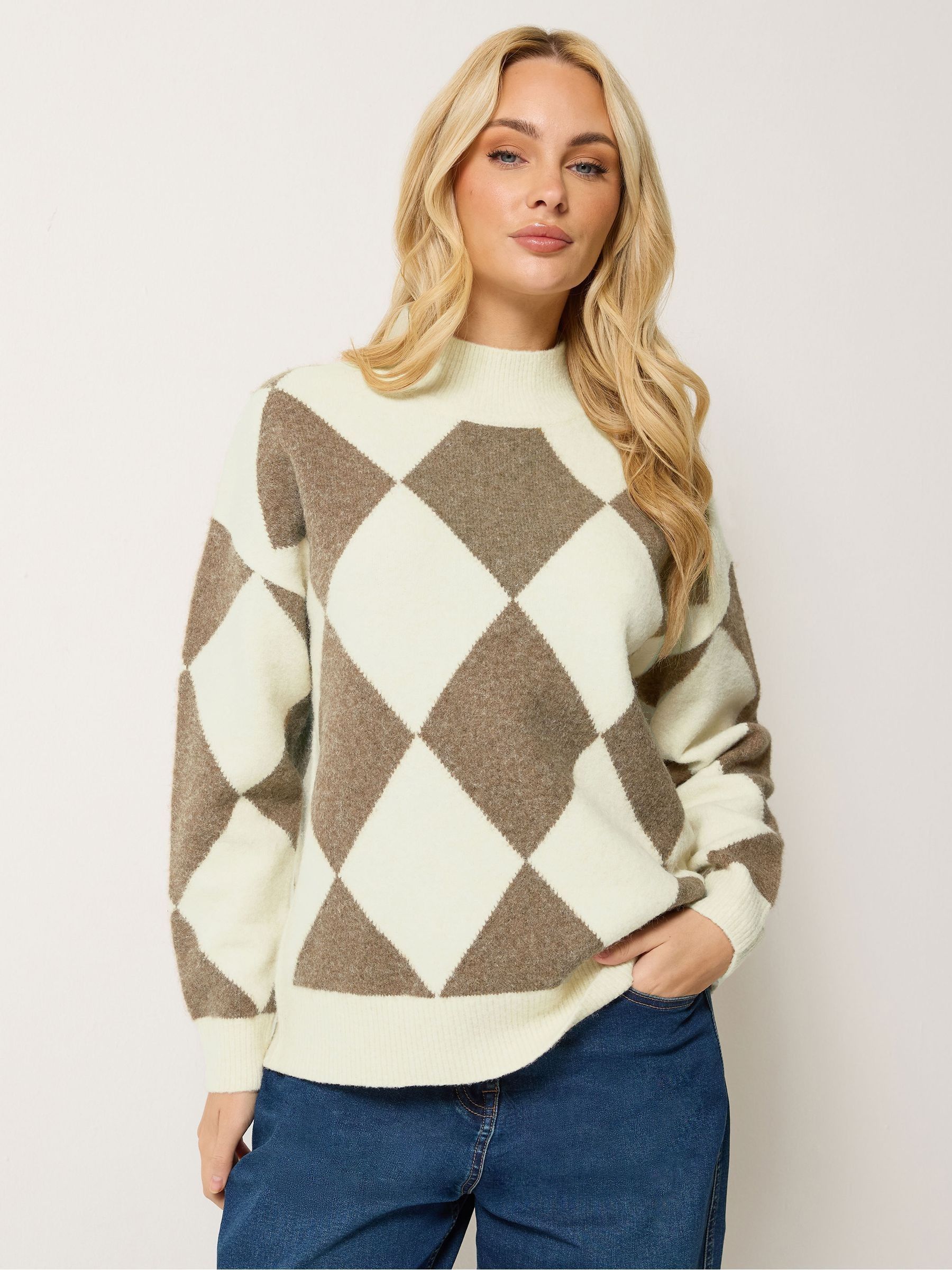 M & Co Women's Brown Diamond Detail Jumper - Image 1