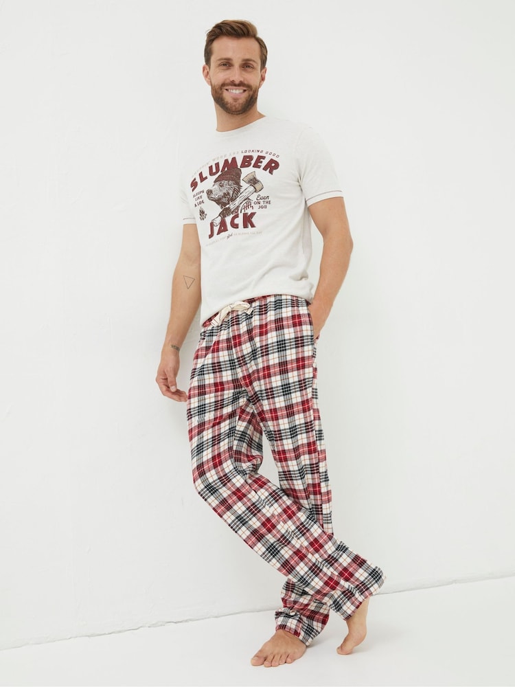 FatFace Natural Argyll Checked Pyjama Trousers - Image 1 of 4
