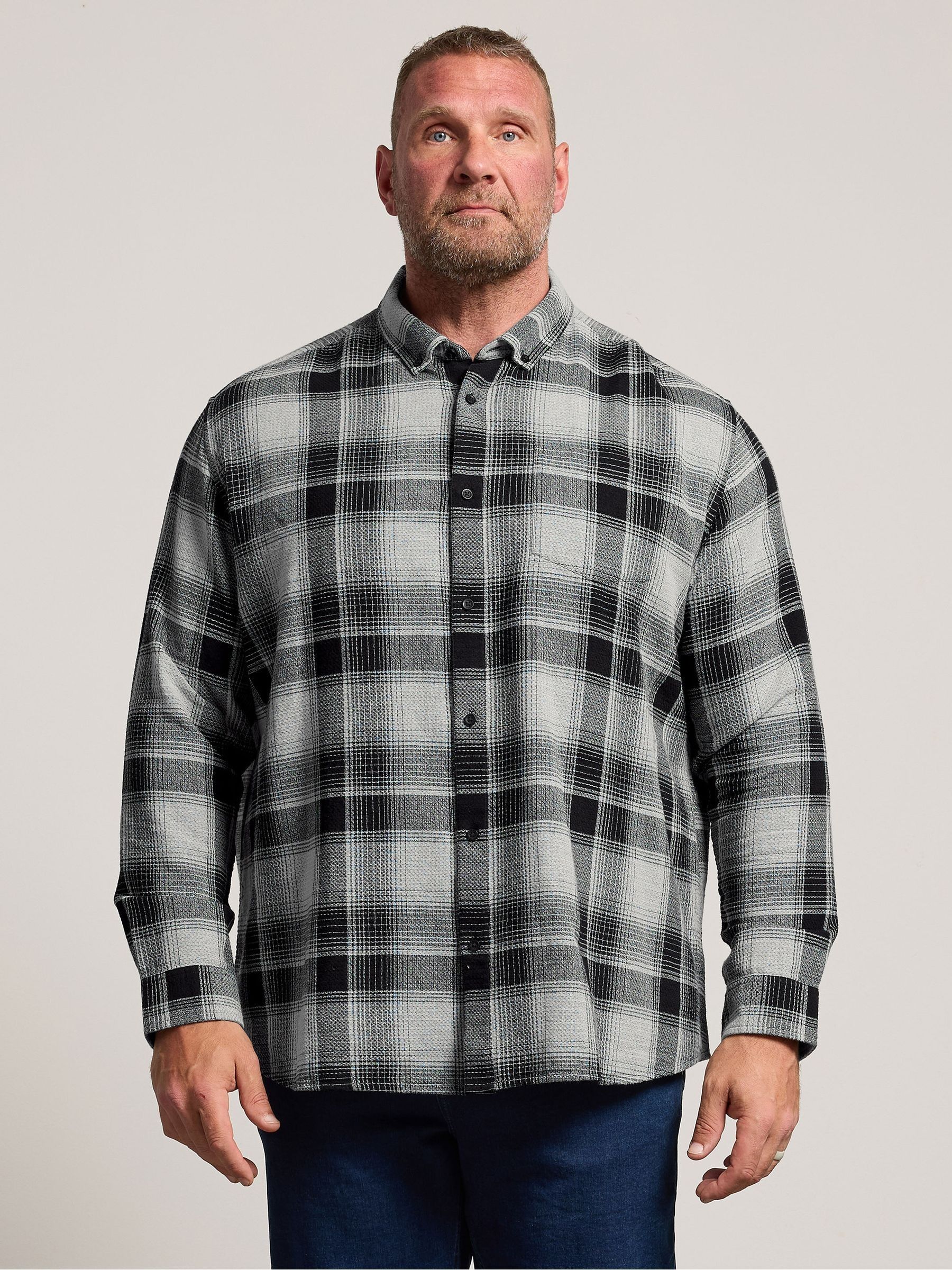 Badrhino Big & Tall Men's Black Checked Long Sleeve Shirt