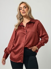 Yours Curve Orange London Satin Open Collar Shirt - Image 1 of 6