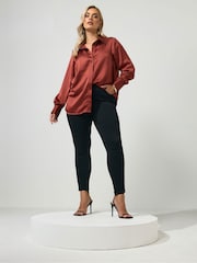 Yours Curve Orange London Satin Open Collar Shirt - Image 2 of 6