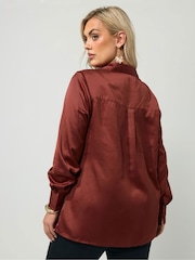 Yours Curve Orange London Satin Open Collar Shirt - Image 3 of 6