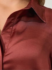 Yours Curve Orange London Satin Open Collar Shirt - Image 4 of 6