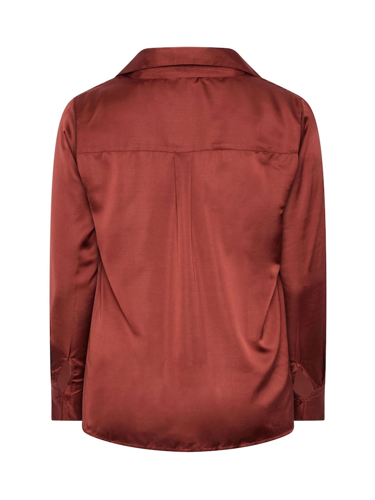 Yours Curve Orange London Satin Open Collar Shirt - Image 6 of 6 Yours Curve Orange London Satin Open Collar Shirt - Image 6 of 6