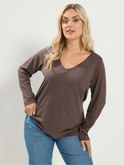 Yours Curve Brown Long Sleeve Core T-Shirts 2 Pack - Image 2 of 7