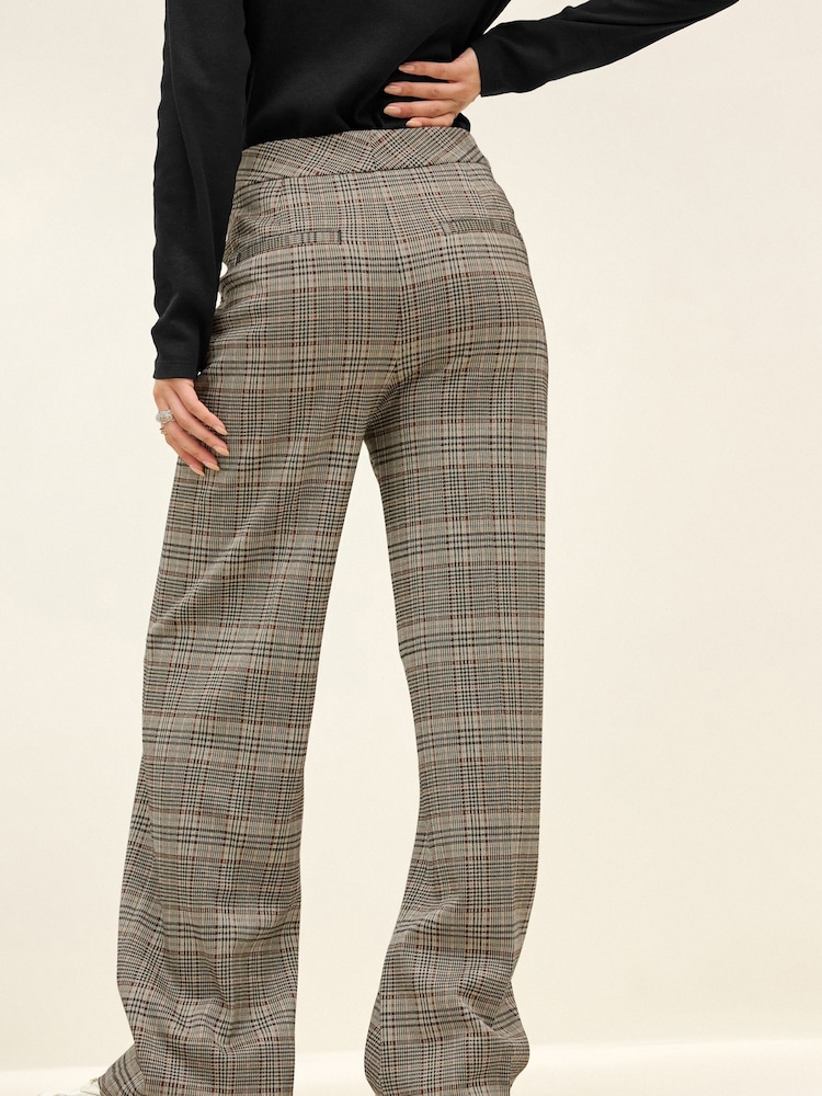 Neutral Checkered Ponte Button Wide Leg Trousers - Image 1 of 7