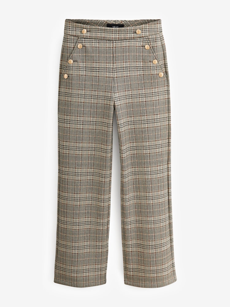 Neutral Checkered Ponte Button Wide Leg Trousers - Image 2 of 7