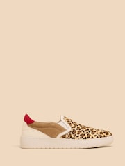 White Stuff Brown Primrose Leather Print Slip-On Trainers - Image 1 of 5