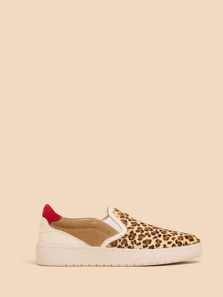 White Stuff Brown Primrose Leather Print Slip-On Trainers - Image 1 of 5