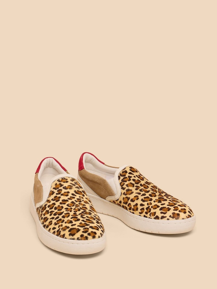 White Stuff Brown Primrose Leather Print Slip-On Trainers - Image 2 of 5 White Stuff Brown Primrose Leather Print Slip-On Trainers - Image 2 of 5