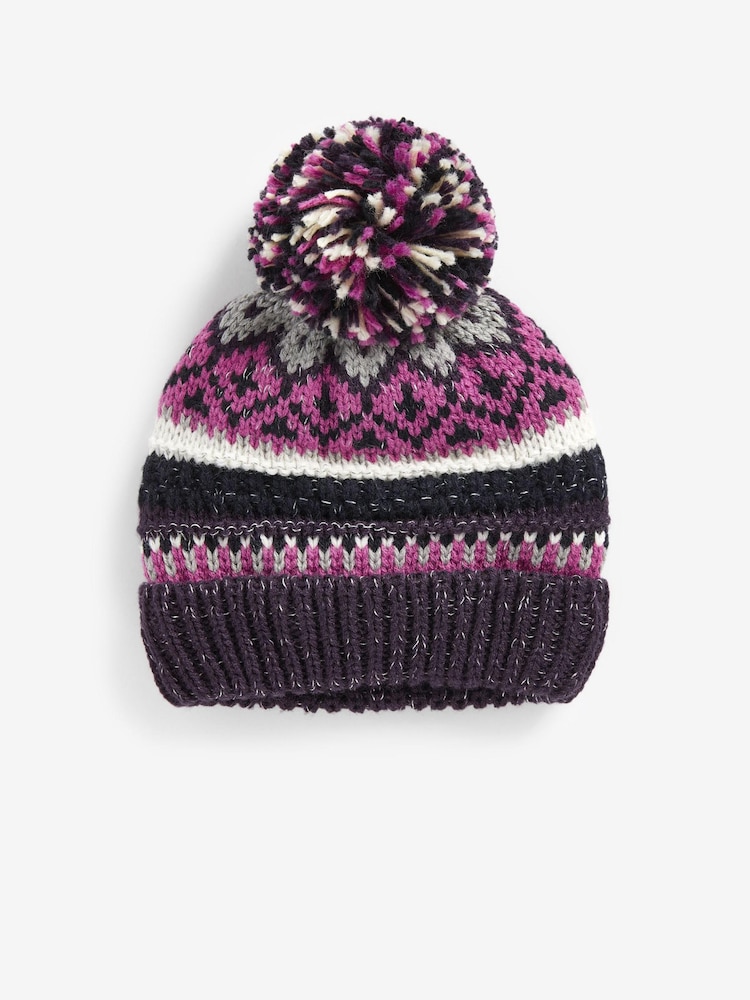 Lila - Norweger-Strickmütze mit Bommel (3 Monate bis 13 Jahre) - Bild 1 von 2 Lila - Norweger-Strickmütze mit Bommel (3 Monate bis 13 Jahre) - Bild 1 von 2