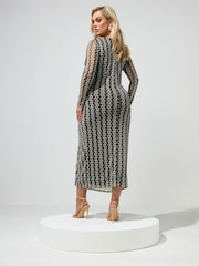 Yours Curve Brown London Geometric Mesh Side Twist Dress - Image 3 of 6