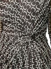 Yours Curve Brown London Geometric Mesh Side Twist Dress - Image 4 of 6