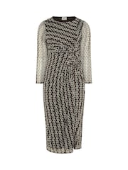 Yours Curve Brown London Geometric Mesh Side Twist Dress - Image 5 of 6