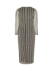 Yours Curve Brown London Geometric Mesh Side Twist Dress - Image 6 of 6