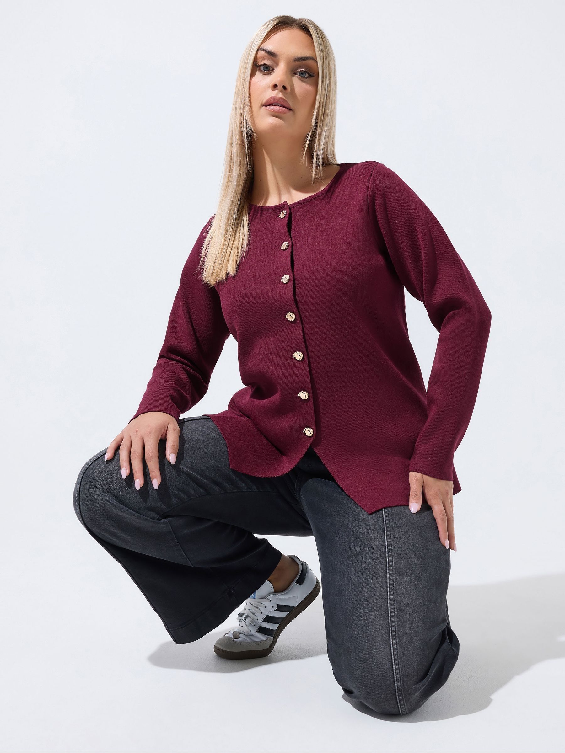 Yours Women's Burgundy Long Sleeve Knitted Top In | Size: 26-28 - Image 2