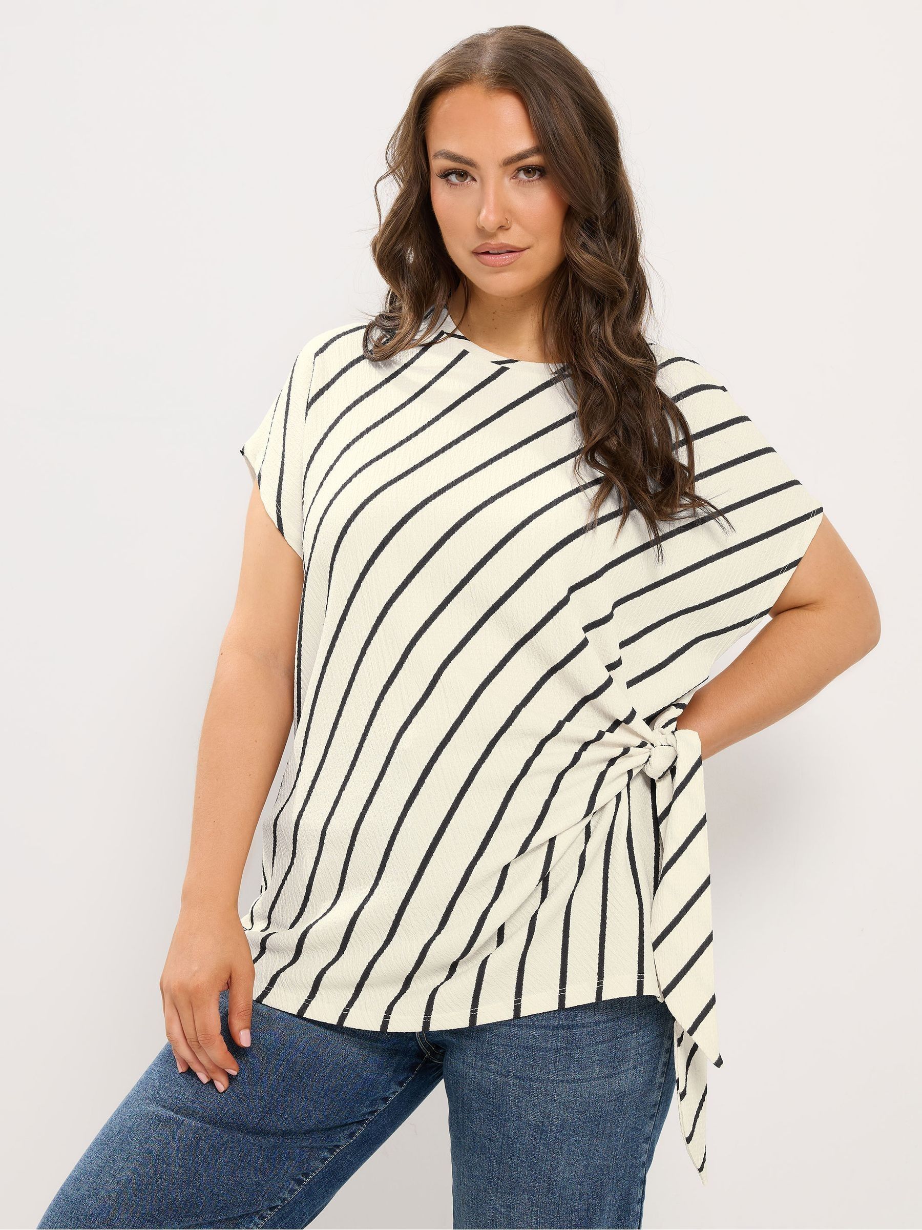 Yours Women's Ivory Stripe Knot T-Shirt In | : 26/28 - Image 6
