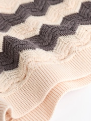 Tan/ Monochrome Zig Zag Stripe Baby Knitted Crochet 100% Cotton Top And Shorts Set (0mths-2yrs) - Image 5 of 9