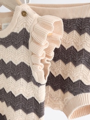 Tan/ Monochrome Zig Zag Stripe Baby Knitted Crochet 100% Cotton Top And Shorts Set (0mths-2yrs) - Image 8 of 9