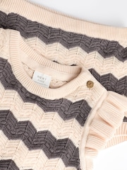 Tan/ Monochrome Zig Zag Stripe Baby Knitted Crochet 100% Cotton Top And Shorts Set (0mths-2yrs) - Image 9 of 9