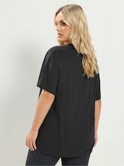 Yours Curve Black V-Neckline Longline T-Shirt - Image 3 of 4