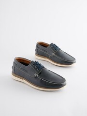 Navy Blue Leather Boat Shoes - Image 2 of 7