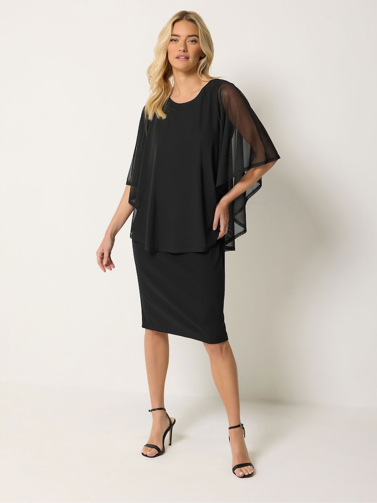 M&Co Black Mesh Cape Dress - Image 2 of 6 M&Co Black Mesh Cape Dress - Image 2 of 6