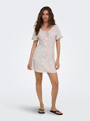 ONLY Black White Polka Dot Linen Look Short Dress - Image 1 of 6