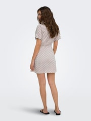 ONLY Black White Polka Dot Linen Look Short Dress - Image 2 of 6