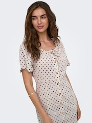 ONLY Black White Polka Dot Linen Look Short Dress - Image 3 of 6