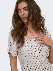 ONLY Black White Polka Dot Linen Look Short Dress - Image 4 of 6