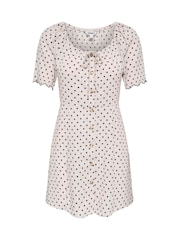 ONLY Black White Polka Dot Linen Look Short Dress - Image 5 of 6