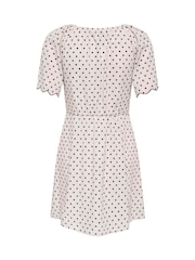 ONLY Black White Polka Dot Linen Look Short Dress - Image 6 of 6