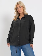 Yours Curve Black Utility Bubble Hem Shirt - Image 1 of 6