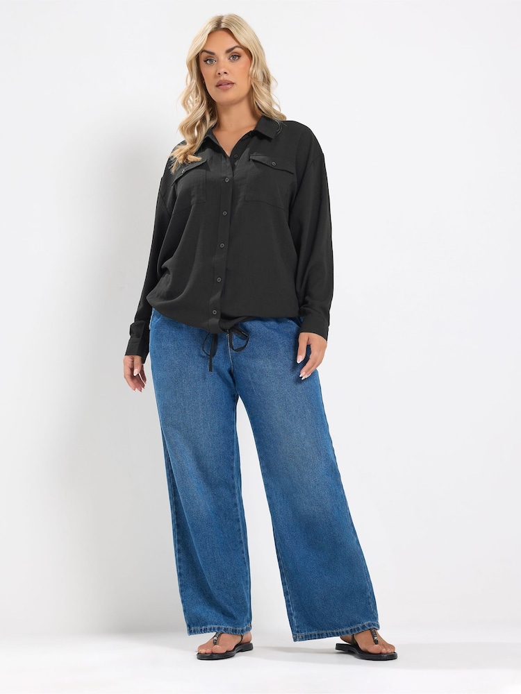Yours Curve Black Utility Bubble Hem Shirt - Image 2 of 6 Yours Curve Black Utility Bubble Hem Shirt - Image 2 of 6