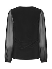 M&Co Black Mesh Long Sleeve Wrap Top - Image 6 of 6