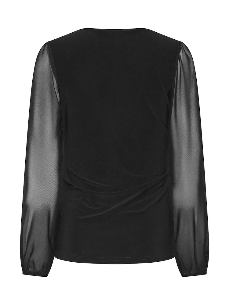 M&Co Black Mesh Long Sleeve Wrap Top - Image 6 of 6