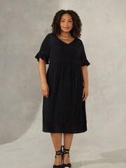 Live Unlimited Curve Ladder Trim Sleeve Black Dress - Image 1 of 4