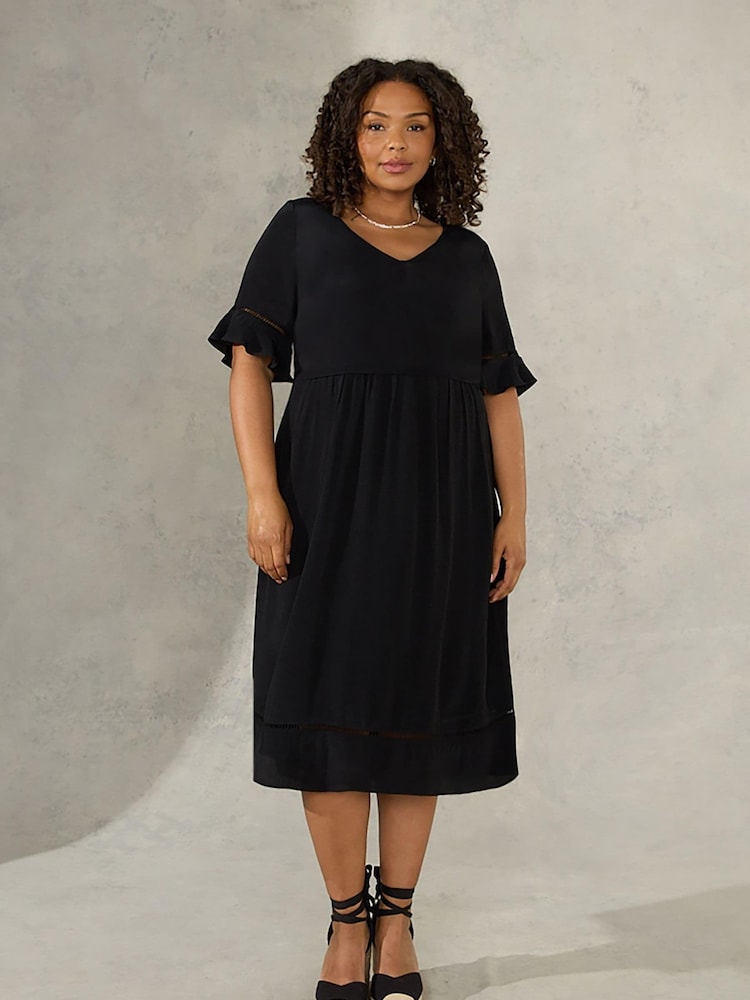 Live Unlimited Curve Ladder Trim Sleeve Black Dress - Image 1 of 4