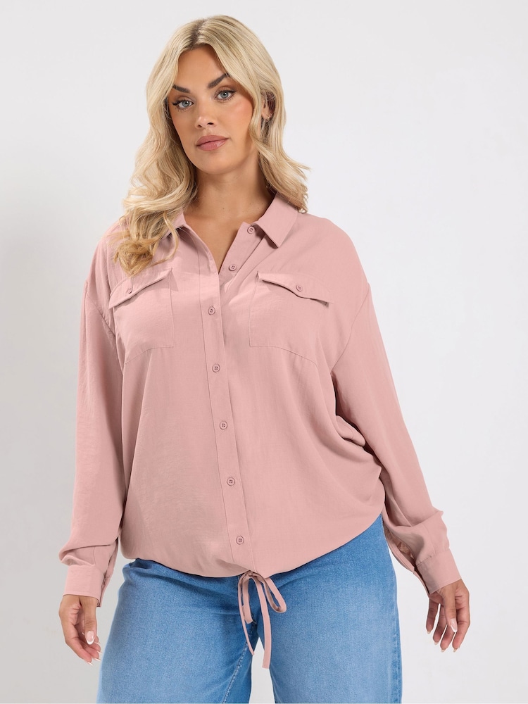 Yours Curve Pink Utility Bubble Hem Shirt - Image 1 of 6 Yours Curve Pink Utility Bubble Hem Shirt - Image 1 of 6