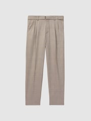 Reiss Brown Rail Prince of Wales Check Belted Trousers - Image 2 of 5
