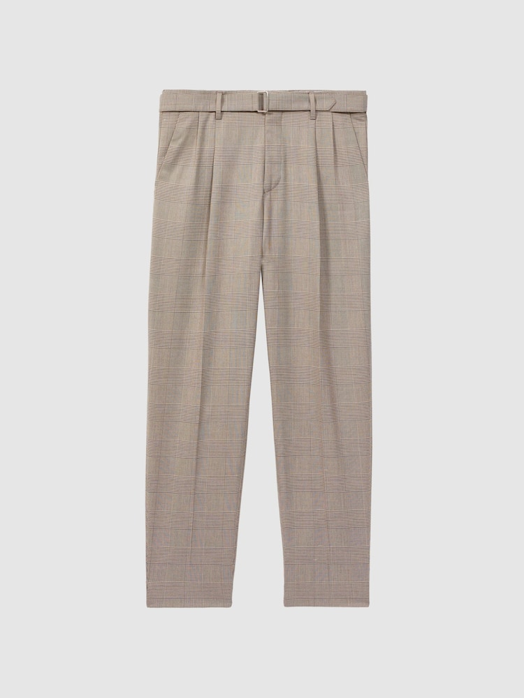 Reiss Brown Rail Prince of Wales Check Belted Trousers - Image 2 of 5