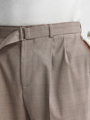 Reiss Brown Rail Prince of Wales Check Belted Trousers - Image 3 of 5