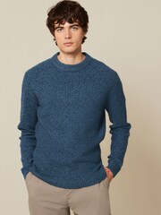 Navy Blue Basket Textured Regular Crew Neck Jumper - Image 1 of 6