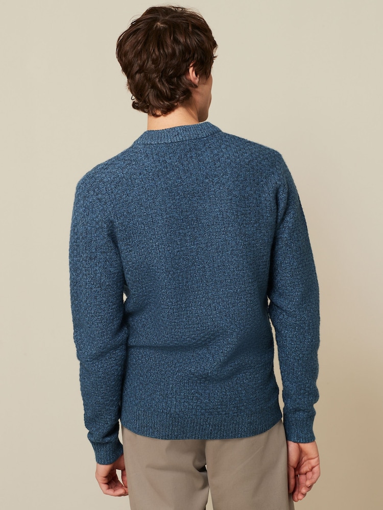 Navy Blue Basket Textured Regular Crew Neck Jumper - Image 2 of 6
