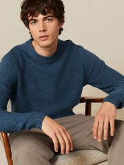 Navy Blue Basket Textured Regular Crew Neck Jumper - Image 3 of 6